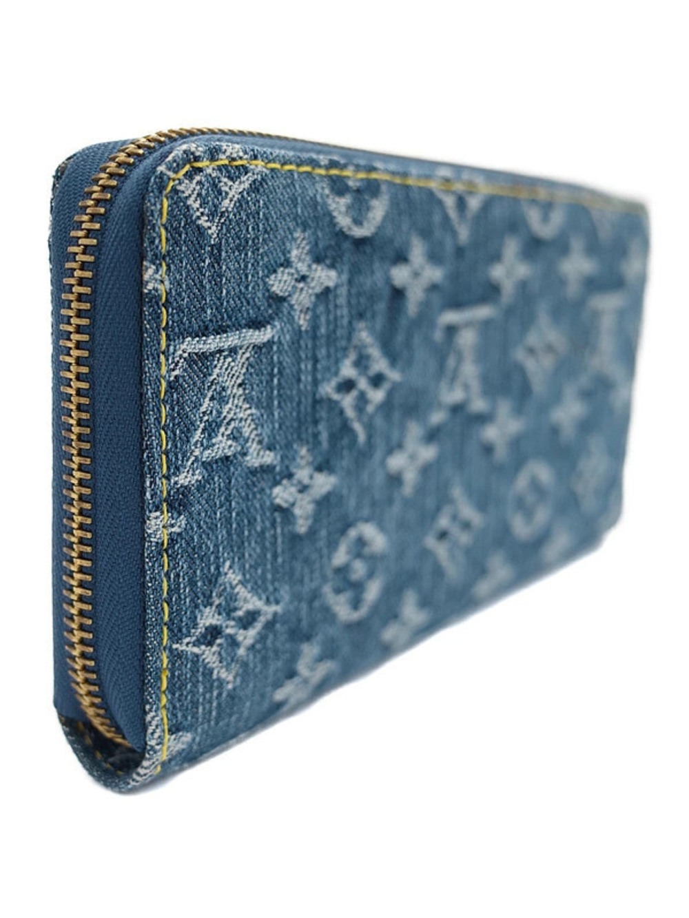 Louis Vuitton Denim Monogram Round Zippy Zipper Long Wallet Blue